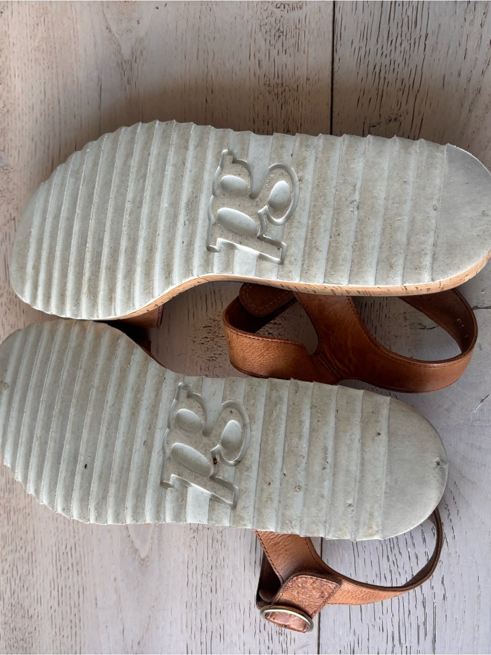 Paul Green Tan Leather Cork-Platform Sandals with Gold Buckle - Picture 7 of 8